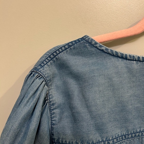 The Kooples Jeans Chambray Wrap Top Size 2 GUC Small Stain B0413 - Picture 9 of 10